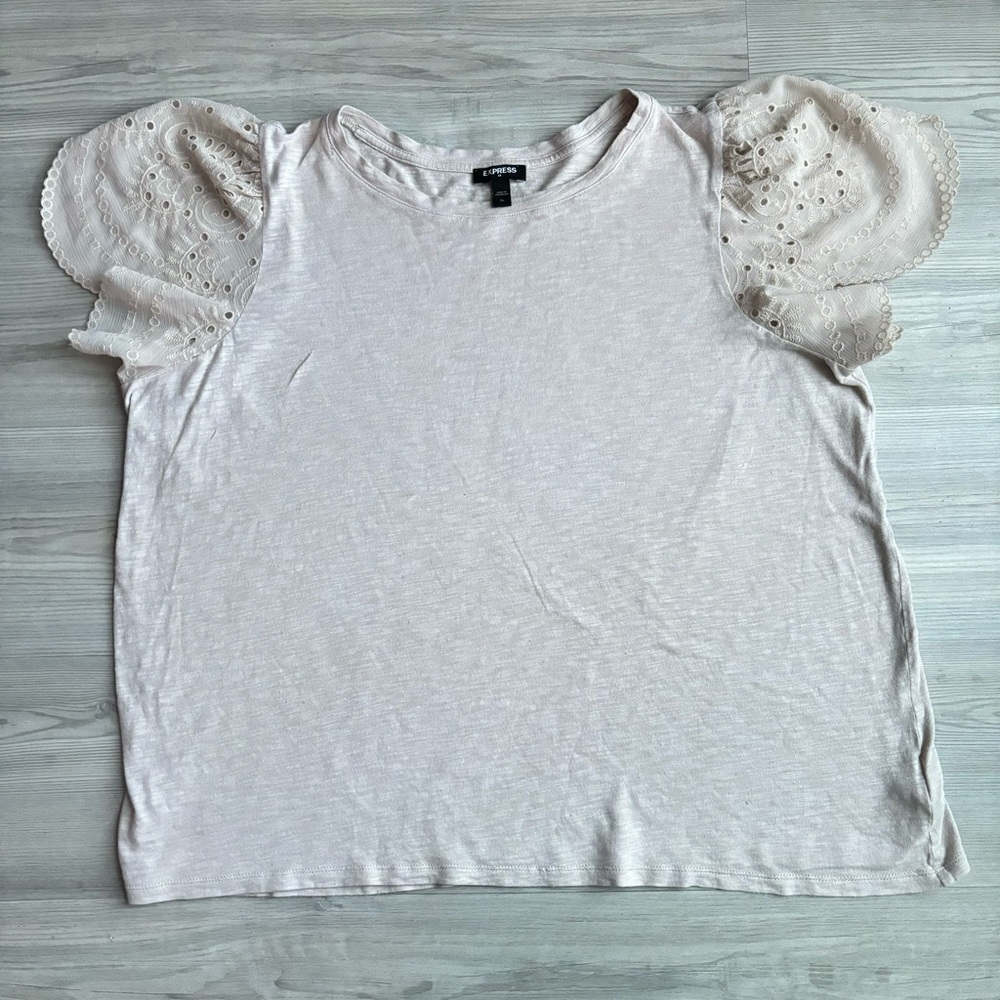 Express Beige Puff Shoulder Top